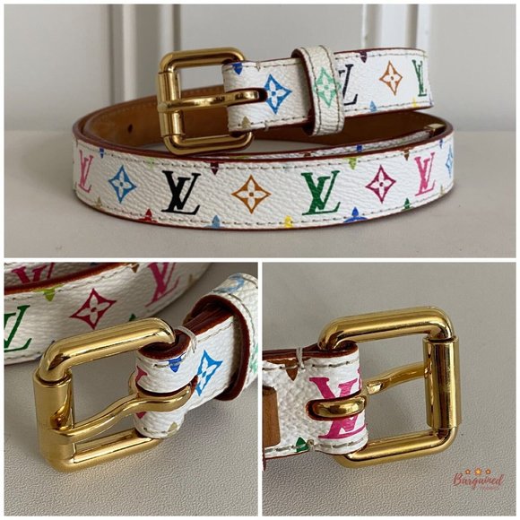 Authentic Louis Vuitton Multicolor Monogram Coated Canvas Leather Skinny Belt 75 - Picture 2 of 14